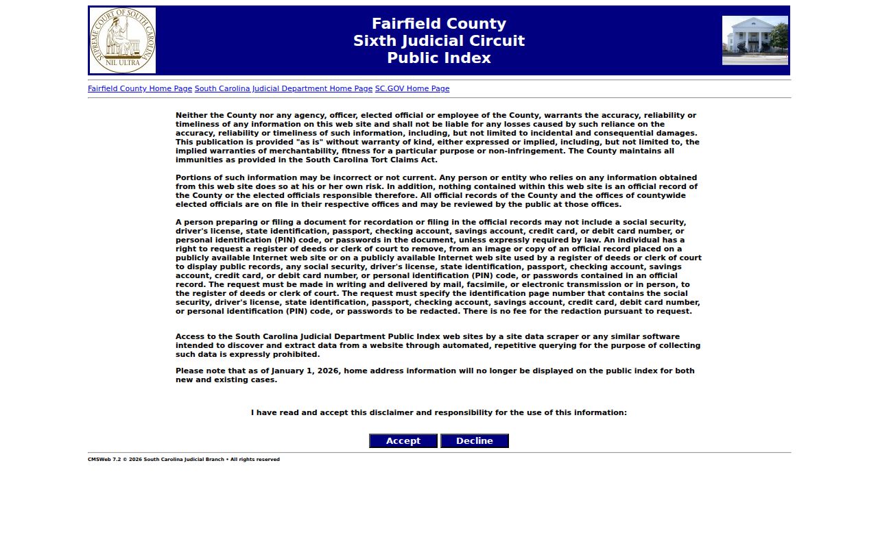 Fairfield County criminal court case Public Index landing page