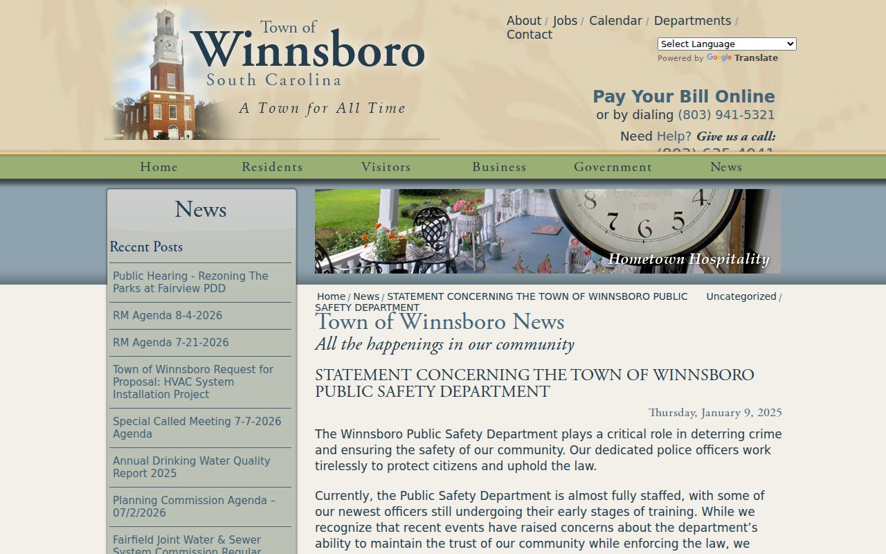 Winnsboro criminal history public safety staffing statement