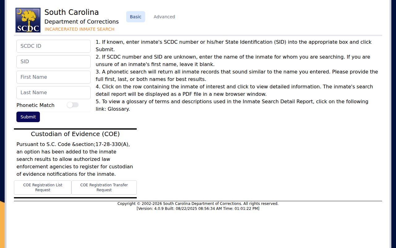 Fairfield County criminal history SCDC inmate search