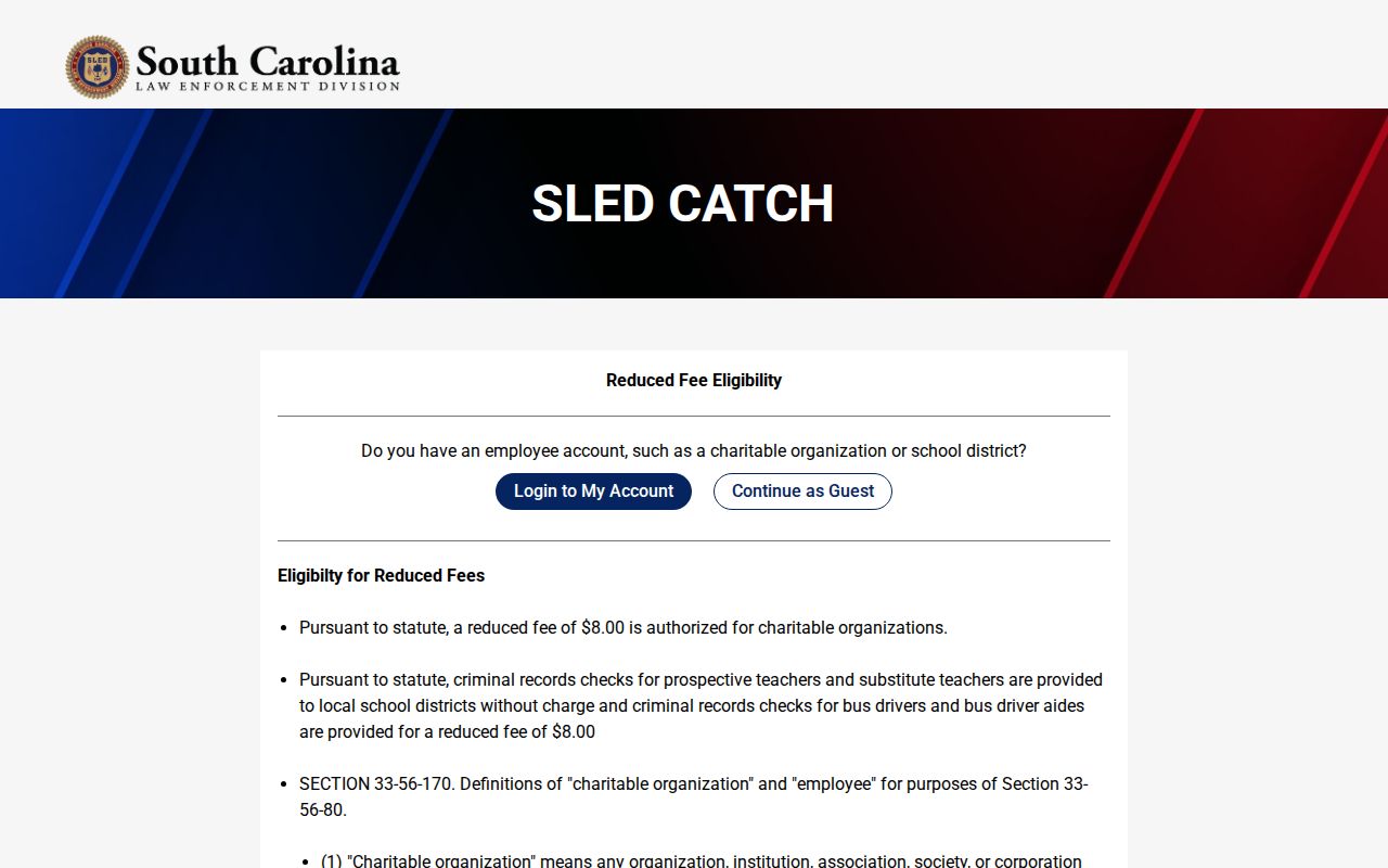 Fairfield County criminal history SLED CATCH ordering entry
